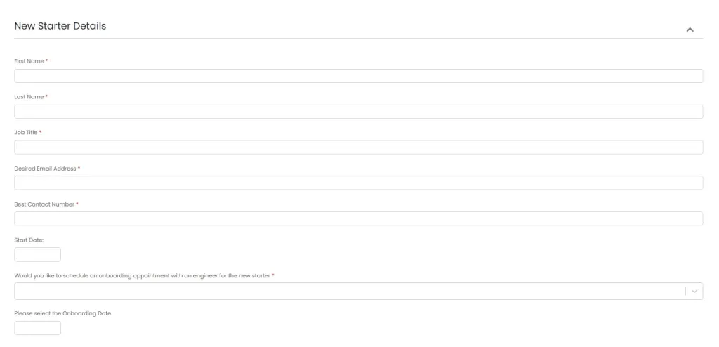 Onboarding request form, personal details step