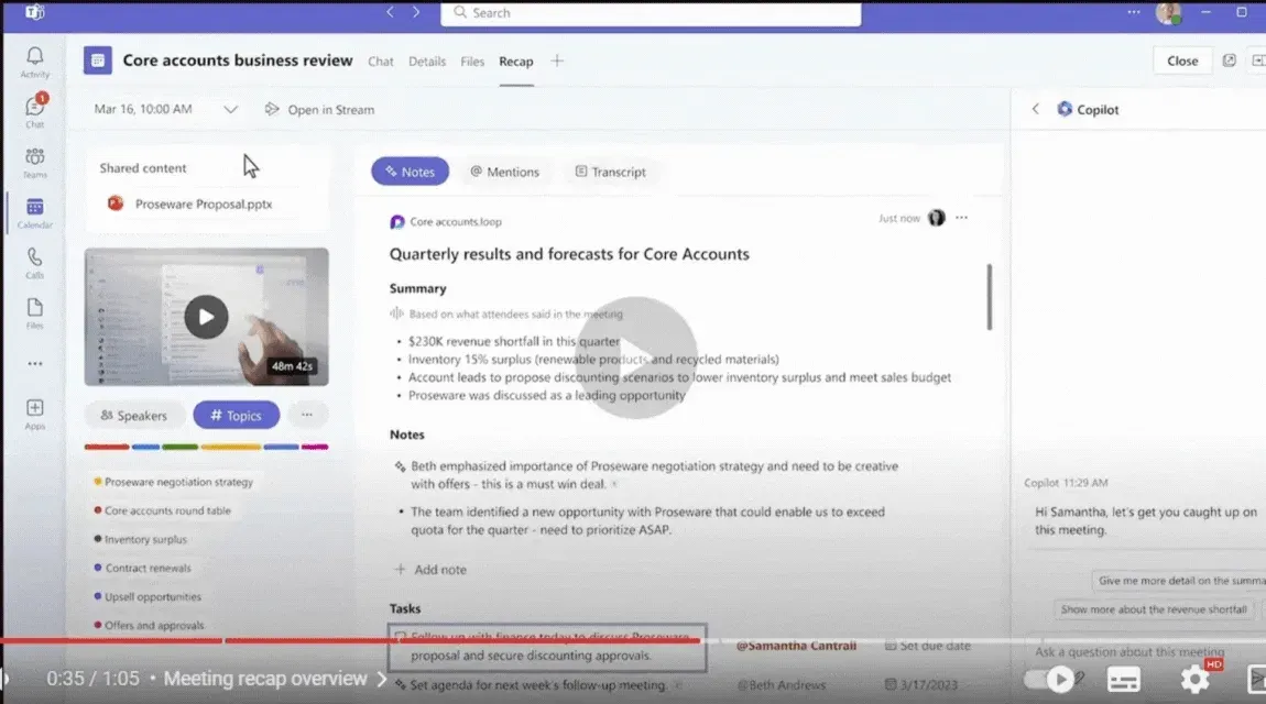 Microsoft Copilot summarising in Teams