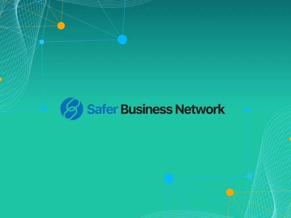 Safer Business Network logo on a teal security graphic