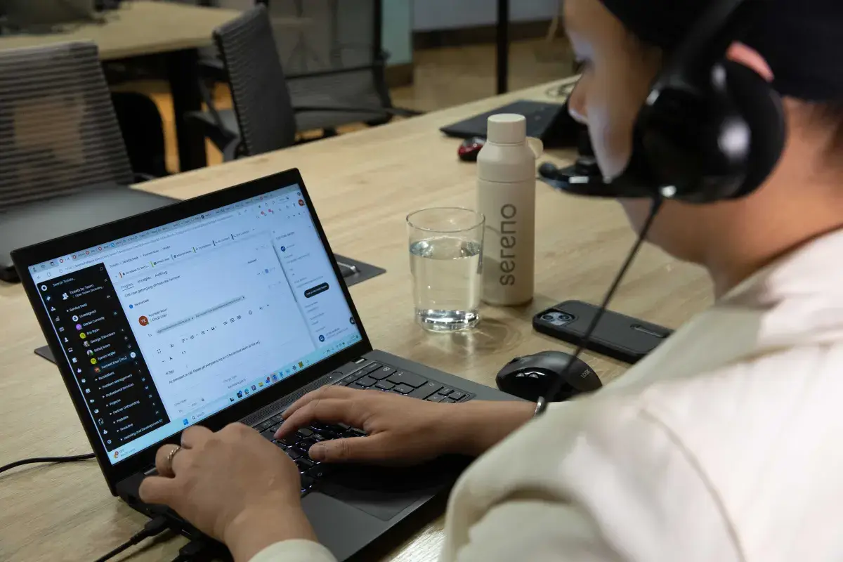 A Sereno support engineer working through a customer ticket